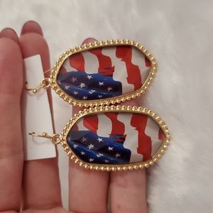 Stars and Stripes U.S. Flag goldtone pierced earrings patriotic 4th of July